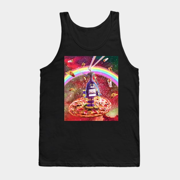 Laser Eyes Outer Space Alien Riding Robot Tank Top by Random Galaxy